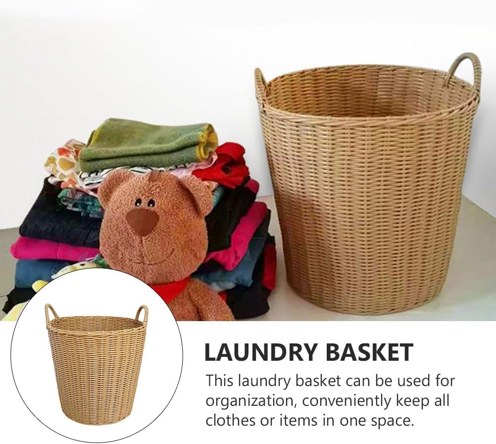 BESTOYARD 1Pc Plastic Woven Laundry Basket, Portable, Foldable, Imitation Rattan, Large Capacity, Ideal for Minimal Spaces