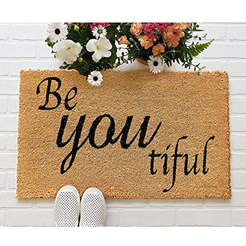 Image of Onlymat Be Awesome Printed Anti-Slip Doormat (Beige and Black) Rectangular Shaped Entryway Rug Natural Coir with PVC Backing for Outdoor Entrance Home Mats Floor Door Hall Room Living (75cm x 45cm)