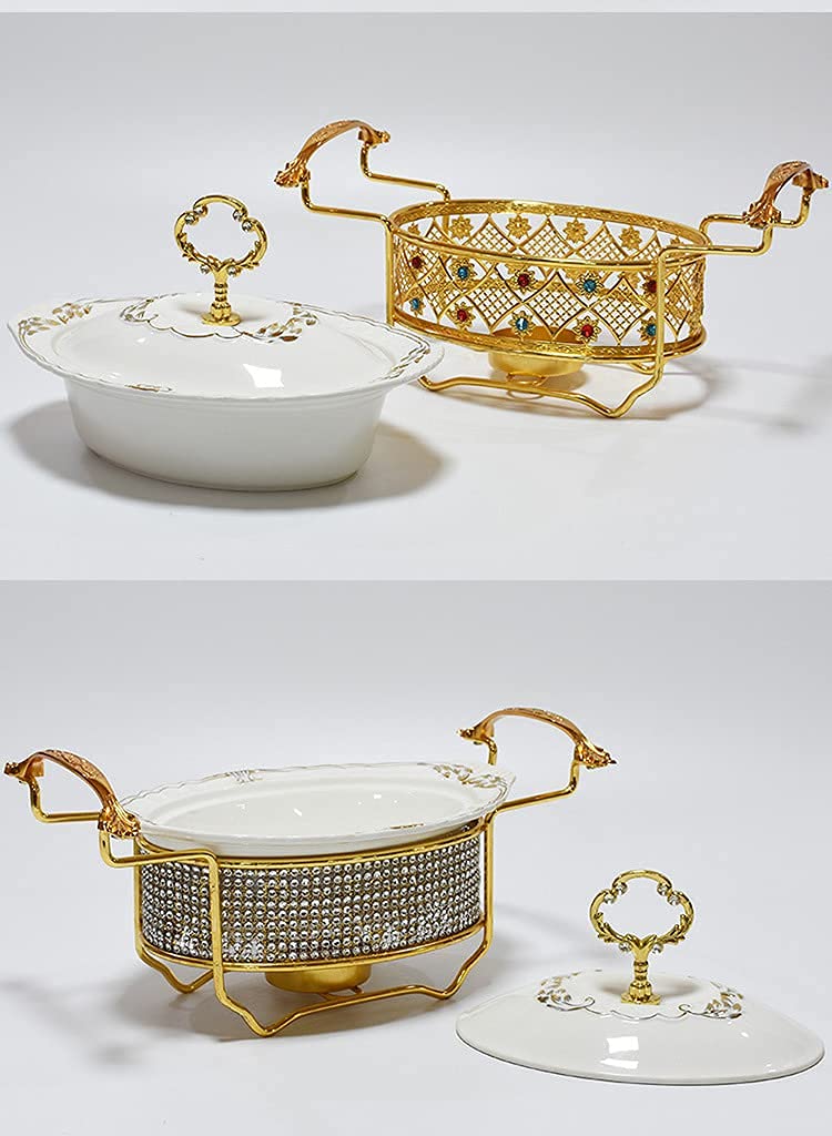 Set da Buffet per Scaldavivande da Chef, Scaldavivande in Ceramica con Decorazione A Diamante, Set di Scaldavivande E Scaldavivande per Buffet, per Catering A Buffet, Feste in Cucina, A, B
