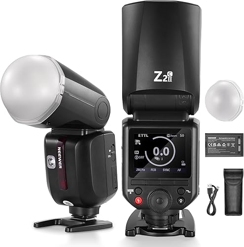 Miniatura 15 de NEEWER Z1-C TTL Flash Speedlite de cabeza redonda para Canon con difusor de cúpula magnética, 76Ws 2.4G 1/8000s HSS Speedlight, lámpara de modelado