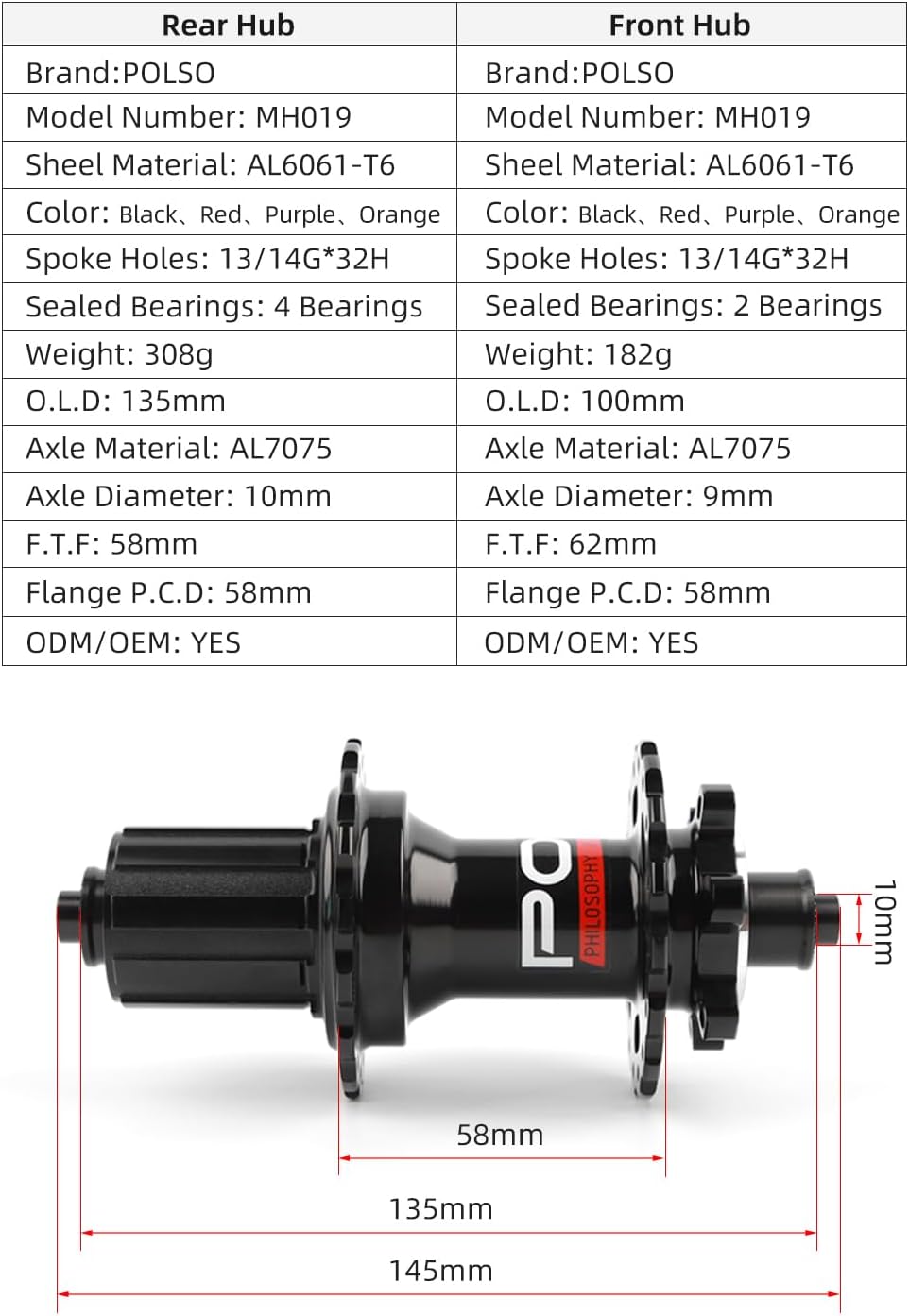 MH-019 MTB Bike 6 Pawls Disc Brake Hub 32 Hole Bicycle Parts & QR 115MM X 151MM Sealed Bearing