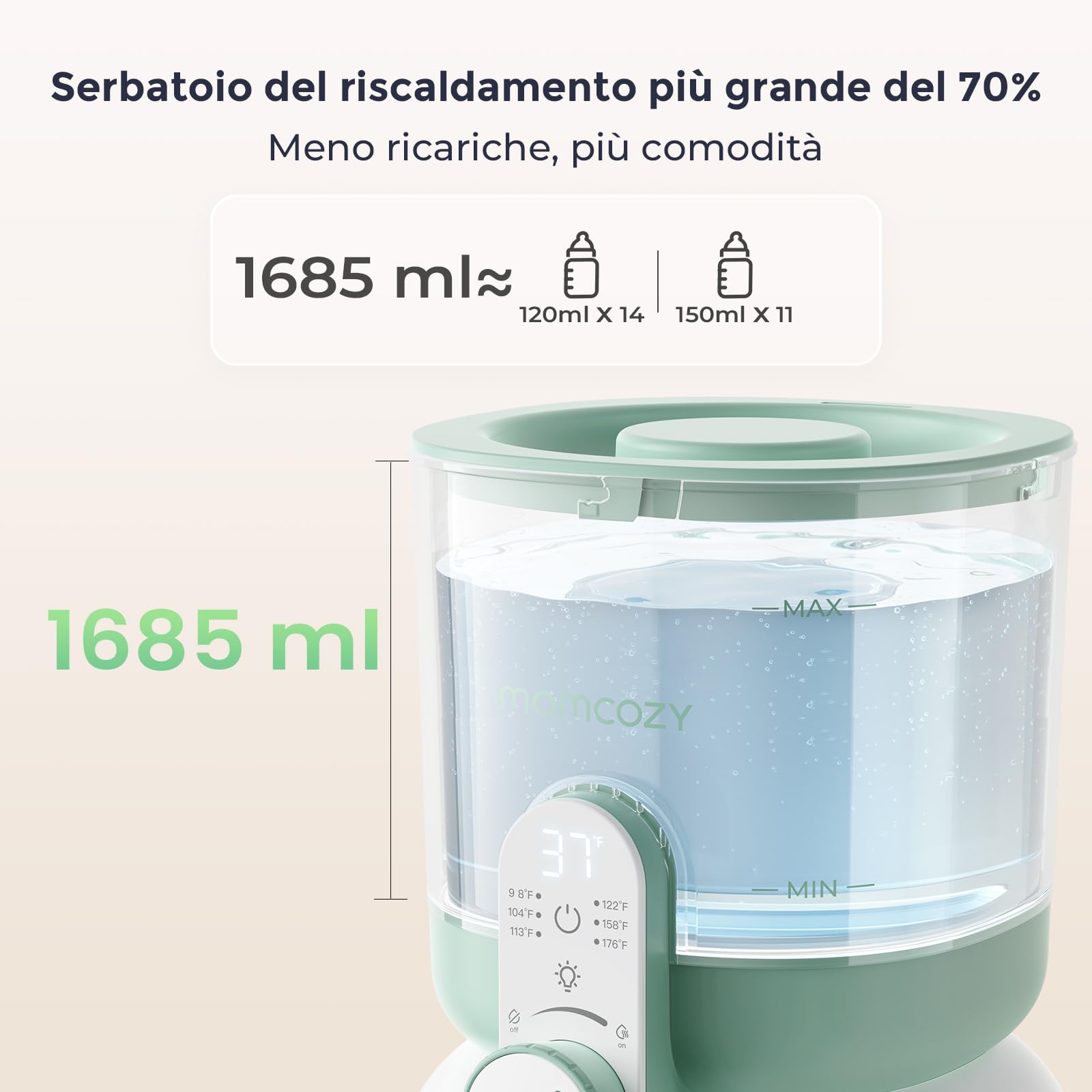 Momcozy Scaldacqua Istantaneo con Doppia Luce per Poppate Notturne, Scaldabiberon per Formula, Preparatore Latte in Polvere 1685 ML, Dispenser con 6 Temperature