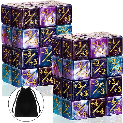 Pomeloone 48 Piezas Contadores de Dados, Dados de Lealtad Dados de Fichas Dados de D6 Cubo con Bolsillos, Compatible con MTG, CCG, Accesorios de Juegos de Cartas (Cian + Violeta)