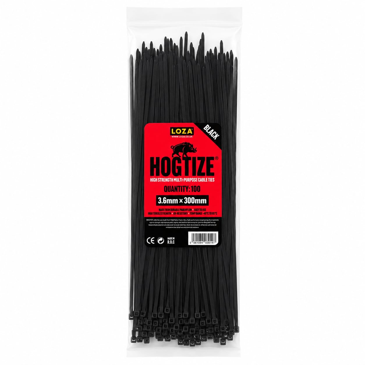 HOGTIZE Black Cable Ties 100 Pack – 3.6mm x 300mm (PA66 Nylon) Zip Ties, Self-Locking Cable Ties for Wire Management, Garden, Home, Office, Automotive & DIY Use (100, Black, 30, Centimeters)