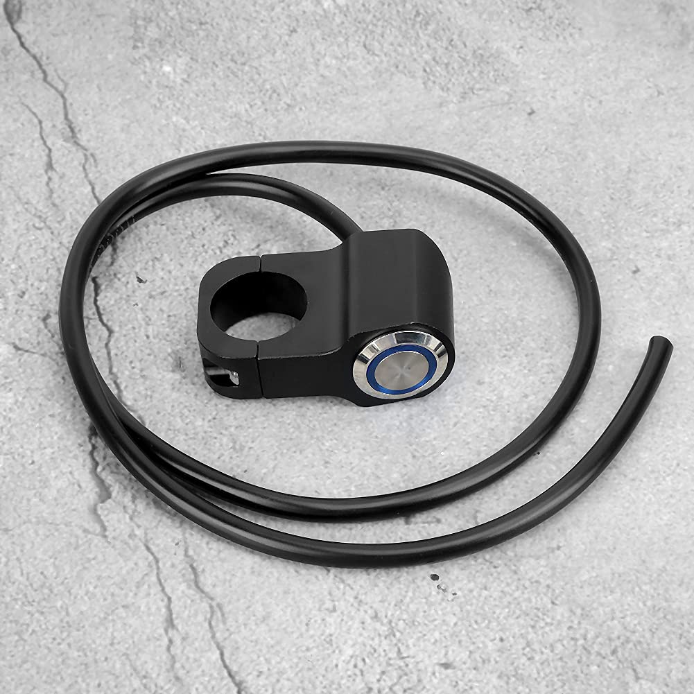 Interruttore impermeabile in acciaio da 22 mm per manubrio di moto e ATV, con spia blu, pulsante a ritorno automatico per faro, luce antinebbia e clacson; adatto a manubri da 0,87