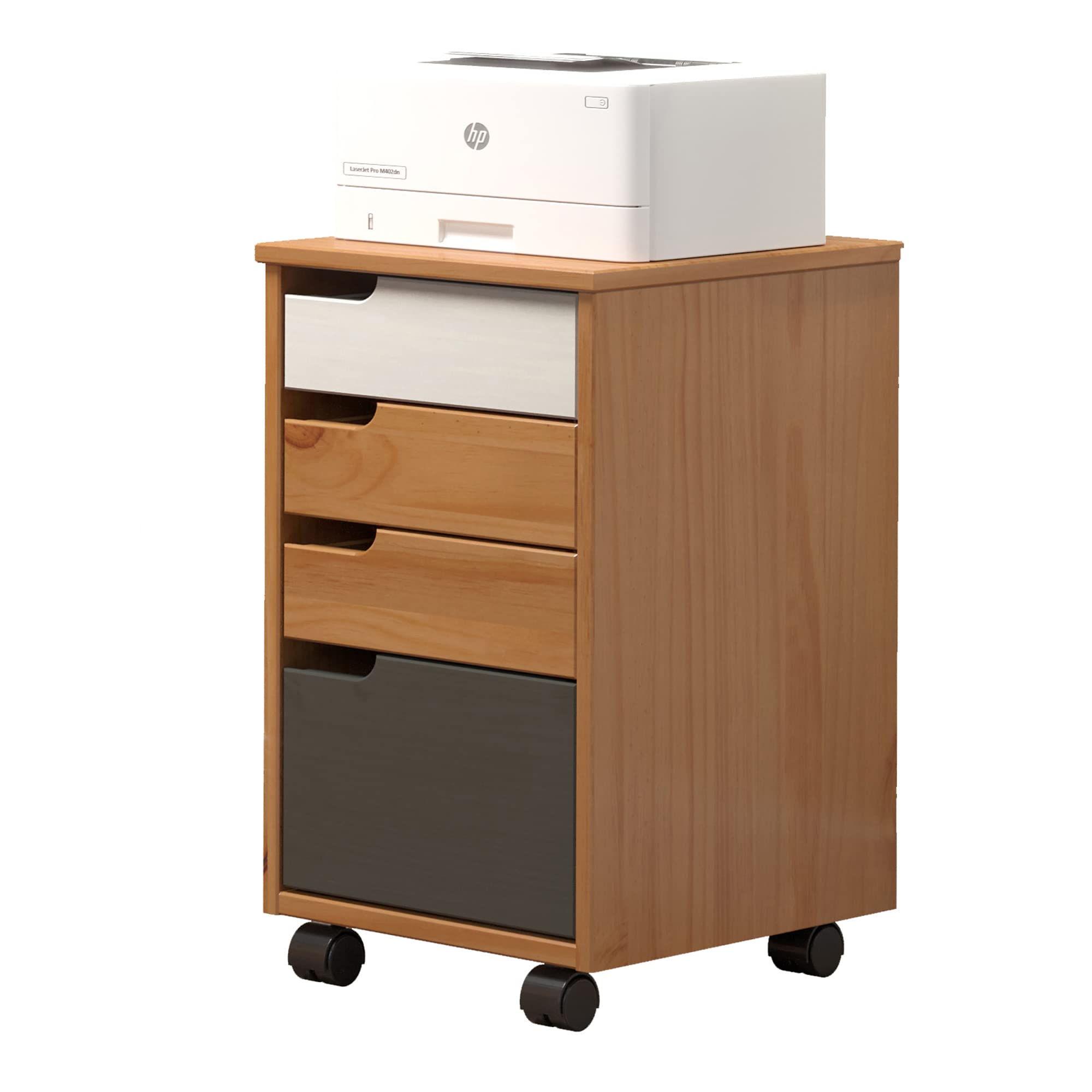 Inter-Furn 2044521B9 Rollcontainer, Kiefer Weiß/Grau/Honig, 32 x 56 x 38 cm