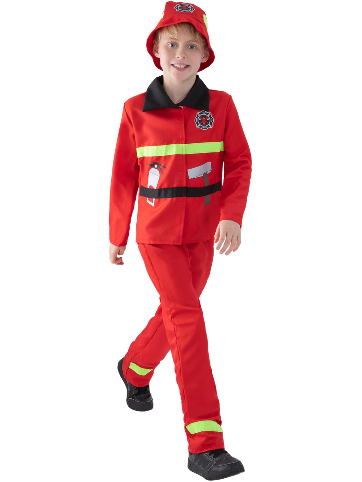 Smiffys Toddler Fire Fighter Costume, Red with Jacket, Trousers & Hat, Boys Fancy Dress, Toddler Dress Up Costumes