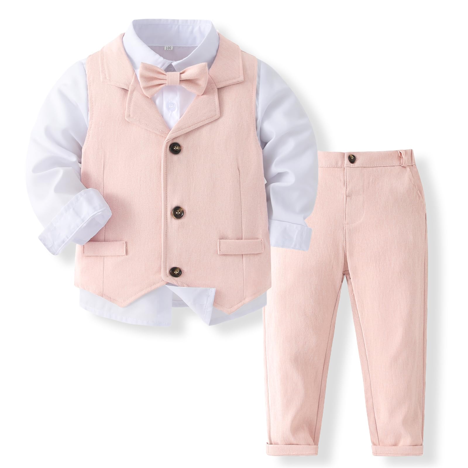 Volunboy Baby Boys Gentleman Suit, Toddler Formal Waistcoat Outfit Wedding Shirts + Vest +Bow Tie 4 PCS Set — view 29