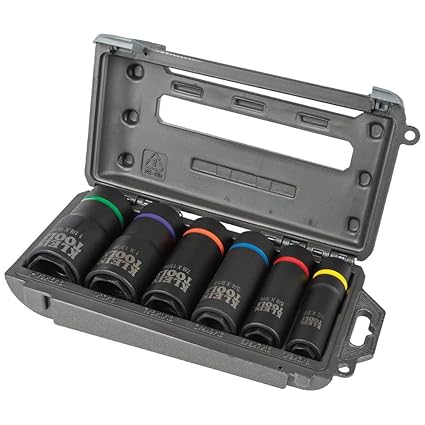 Klein Tools 66060 2-in-1 Impact Socket Set, 6-Piece Tool Set with 6-Point Deep Sockets with 1/2-Inch Drive, Includes Tool Case