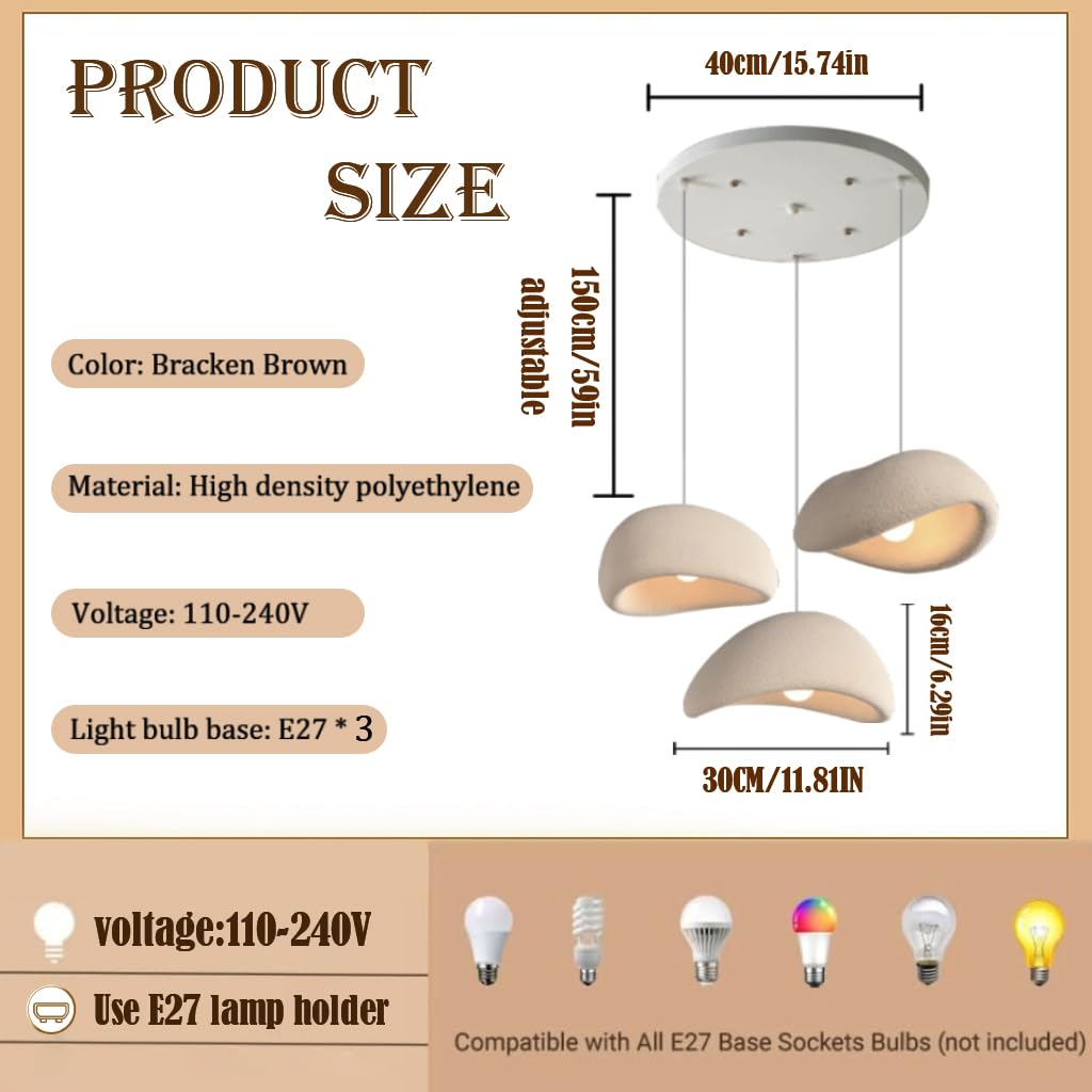 Moderne Hängeleuchte Kreative Pendelleuchte Wabi-Sabi Pendelleuchte E27 Esstisch Lampe Nordic Style Schlafzimmer Wohnzimmer Esszimmer Küche Hängelampe Kinderzimmer Kronleuchter(Blaiken Brown-A)