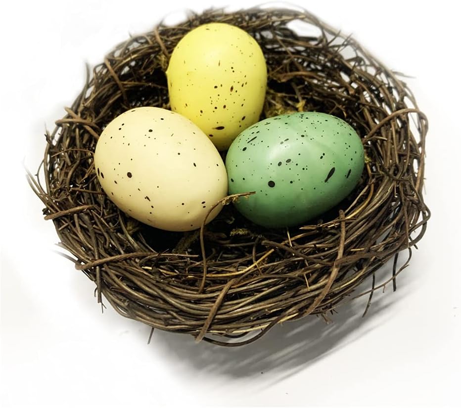 IXIGER Artificial Bird Nest, Bird Nest with Artificial Bird Eggs, Country Style Simulation Twig Bird Nest for Handmade Easter Rattan…
