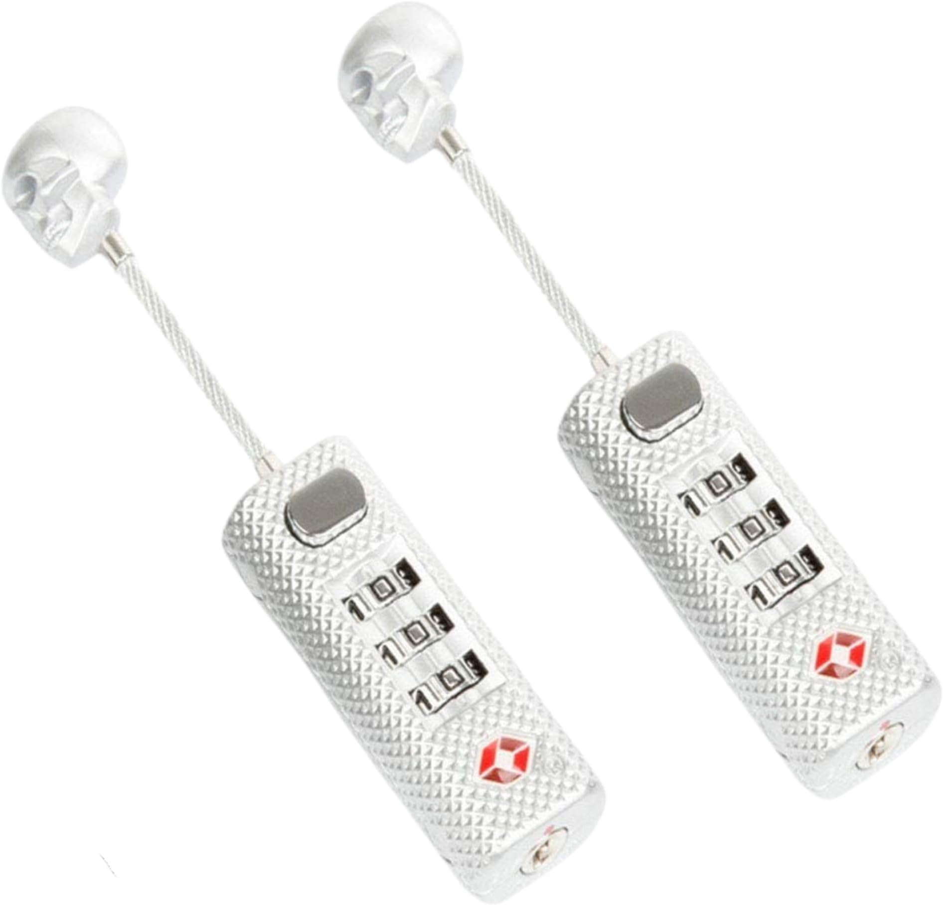 Set of 2 TSA Approved Travel Luggage Locks with Skull Style - Digit Combination Steel Padlocks for Baggage, Suitcases & Backpacks (Silver)