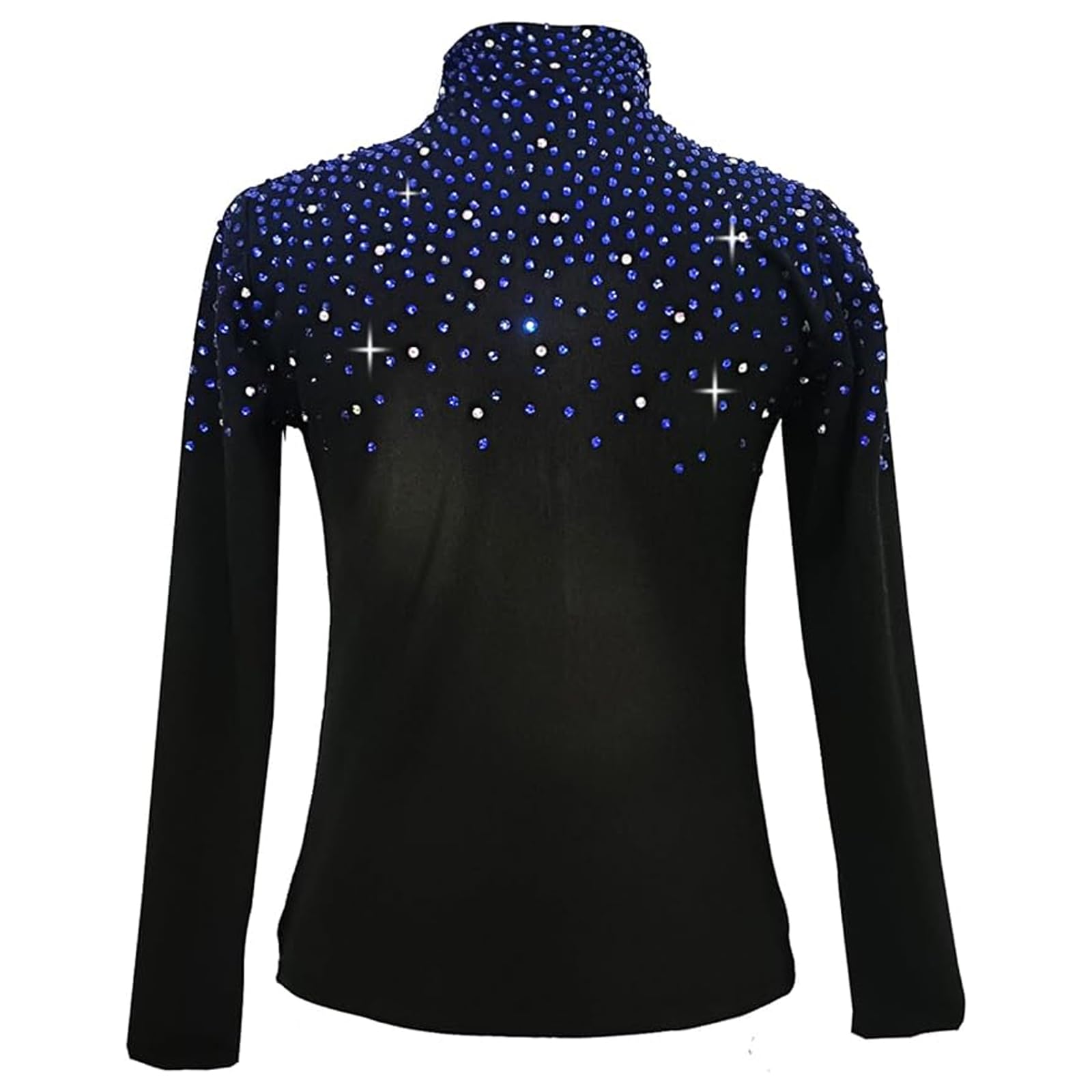 Chaqueta de entrenamiento negra para patinaje sobre hielo para niña con diamantes de imitación azules y ropa de entrenamiento de patinaje elegante y cálida de felpa