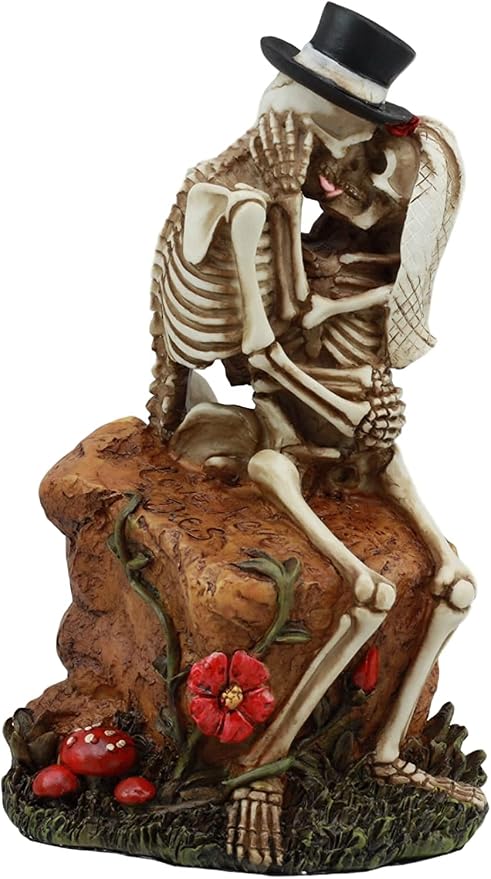 Ebros Love Never Dies Wedding Skeleton Couple Kissing in The Garden Statue 6