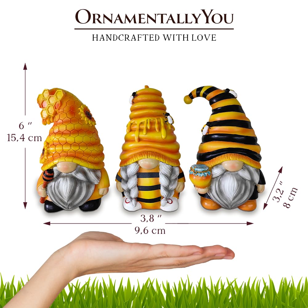 OrnamentallyYou Buzzy Trio zestaw trzech figurek krasnal trzmieli, 15 cm, poziomowa taca dekoracja domu lub ogrodu