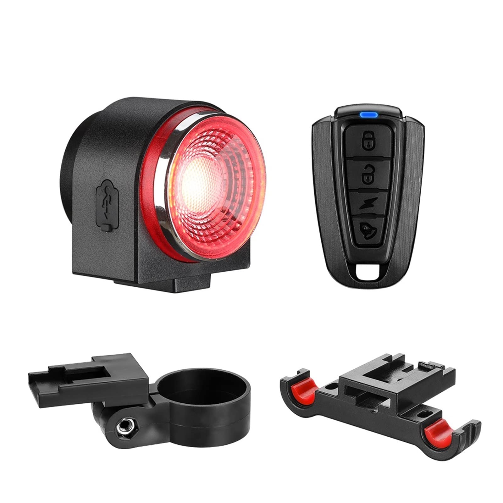 CUDTAPI 2 In 1 Bicycle Tail Light Alarm Remote Control USB Charging Burglar db IPX5 Waterproof Smart Brake Sensing(B)
