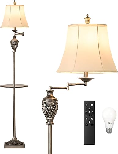 Miniatura 10 de Lámpara de pie LED tradicional con brazo oscilante ajustable de 350°, lámpara de poste de pie vintage para sala de estar, dormitorio y oficina, luz
