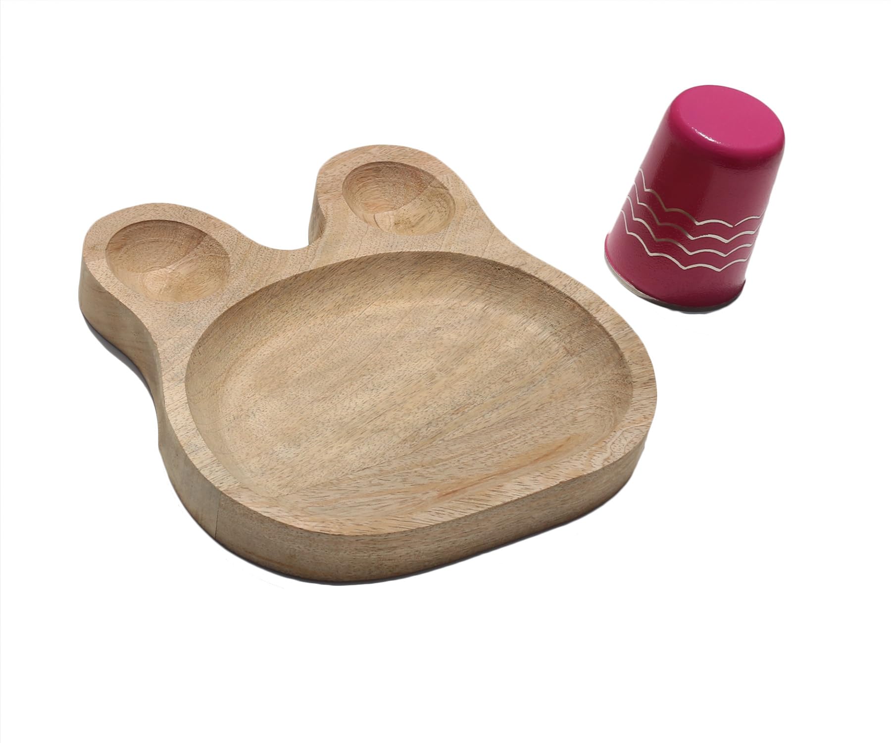 AGO Rattle Glass & Wooden Plate Combo for Kids | 1 Wooden Plate, One 120 ML Rattle Glass (Random Color)