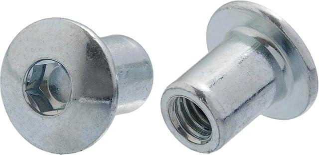 M6 x 12mm x 15mm, Nickel Sleeve Nut With Round Head, Barrel Nuts, Socket Head Ericsson Nut, Insert Furniture (Pack of 10)