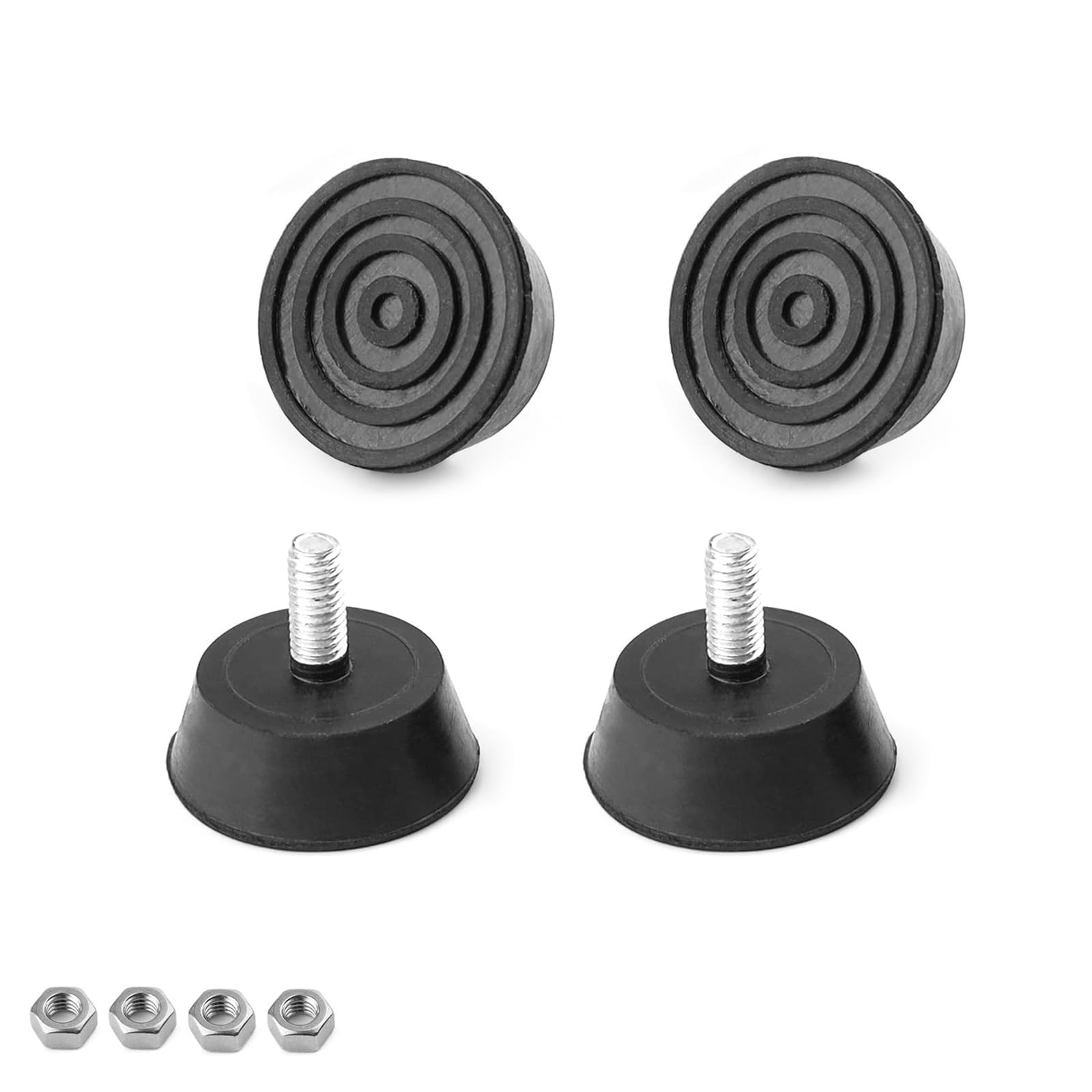 txuzong 4-Pack M6 x 16mm Adjustable Leveling Feet – 32mm Diameter Base, Black Rubber Pads, Shock-Absorbing & Anti-Slip for Furniture, Appliances, Workbenches – Stable Height Adjustment