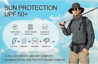 Mens Fishing Shirts Long Sleeve UV UPF 50+ Sun Protection Breathable Waterproof Quick - Dry Hiking Camping