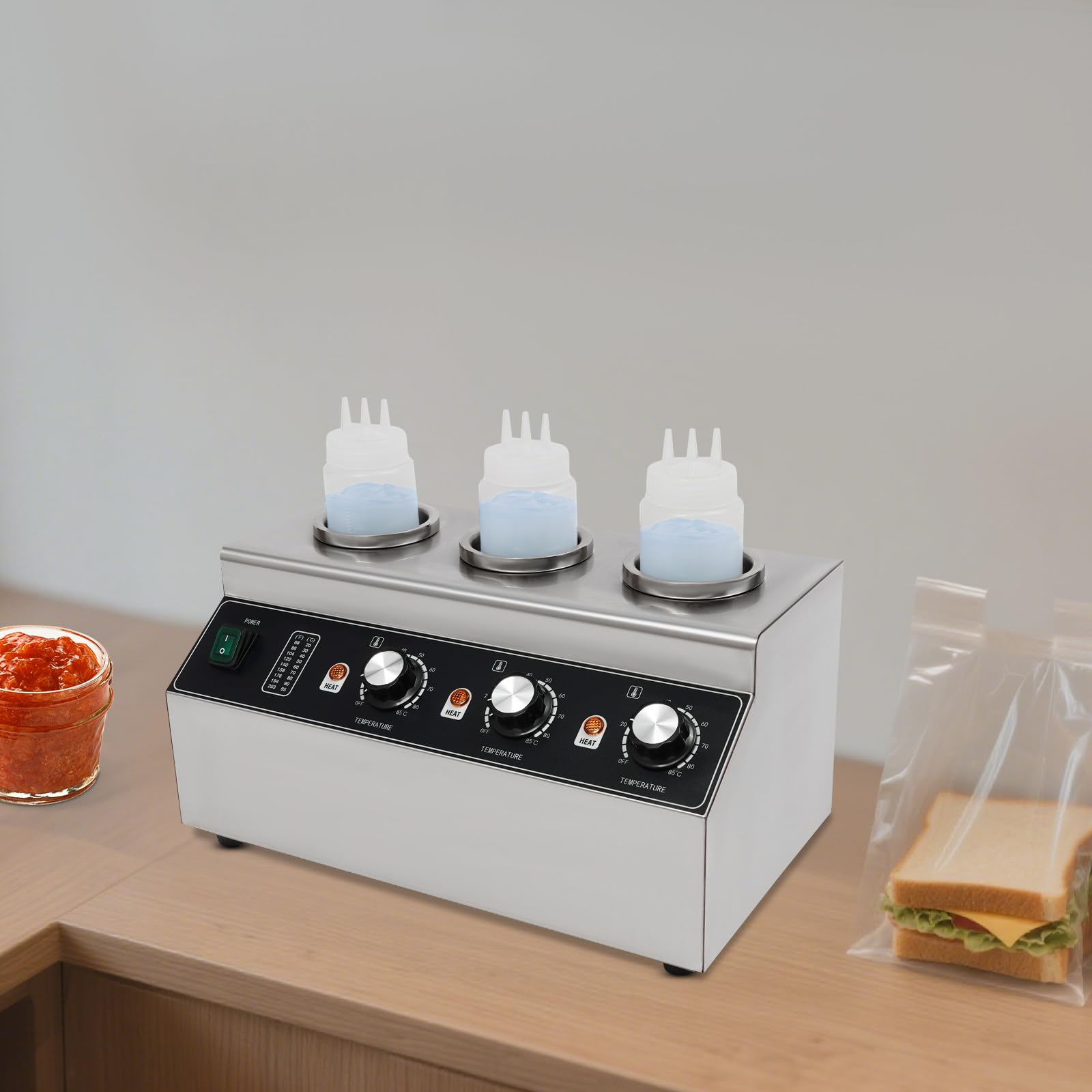 Elektryczny podgrzewacz do sosów 300 W, 300 W, do czekolady, czekolady, z indywidualną regulacją temperatury 30-85°C, do czekolady, sosu serowego i keczupu, profesjonalny podgrzewacz do potraw