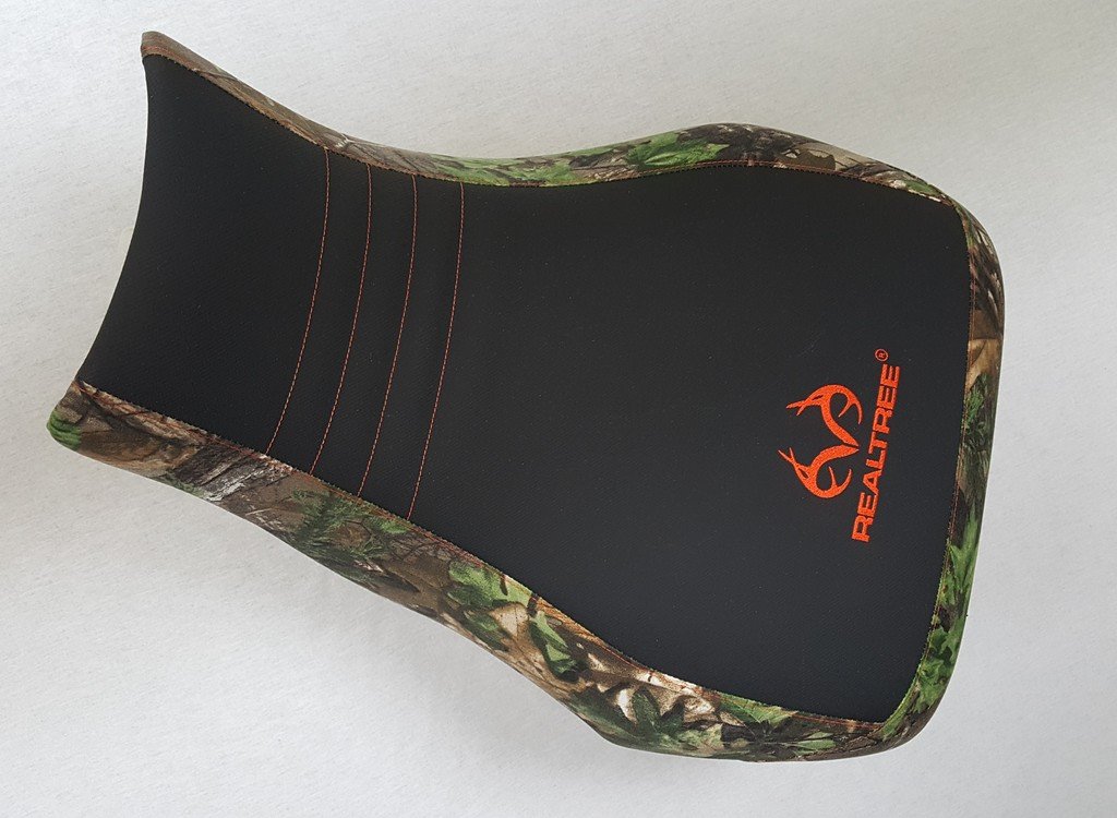 Yamaha Bruin 350 seat Cover fits All Years - Black Gripper Center/Realtree Xtra Green Orange Logo and Stitch