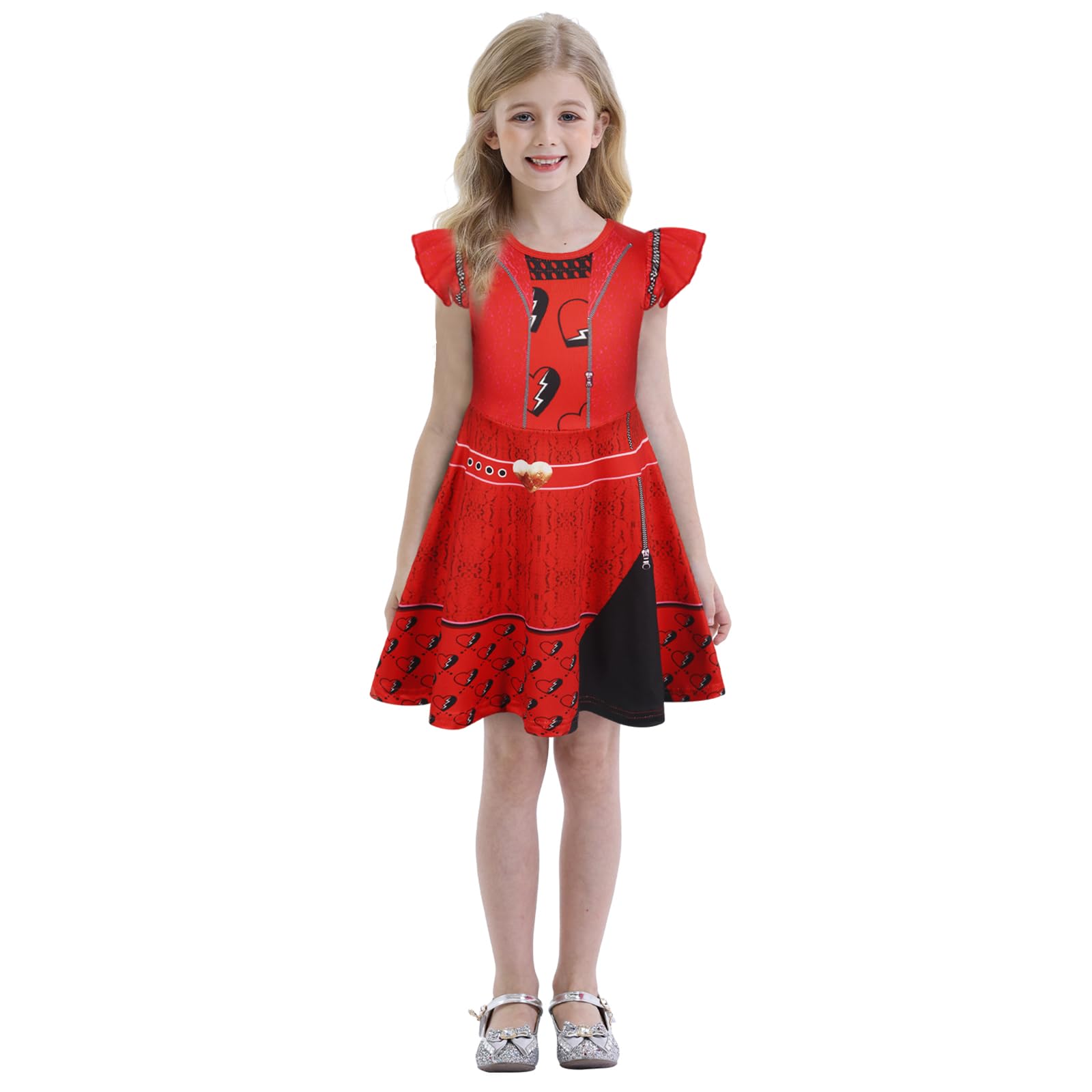 open lace back dress Red of Hearts Jacket Short Sleeve Dress, Descendants 4 The Rise Of Red –  EasyCosplayCostumes main image 0