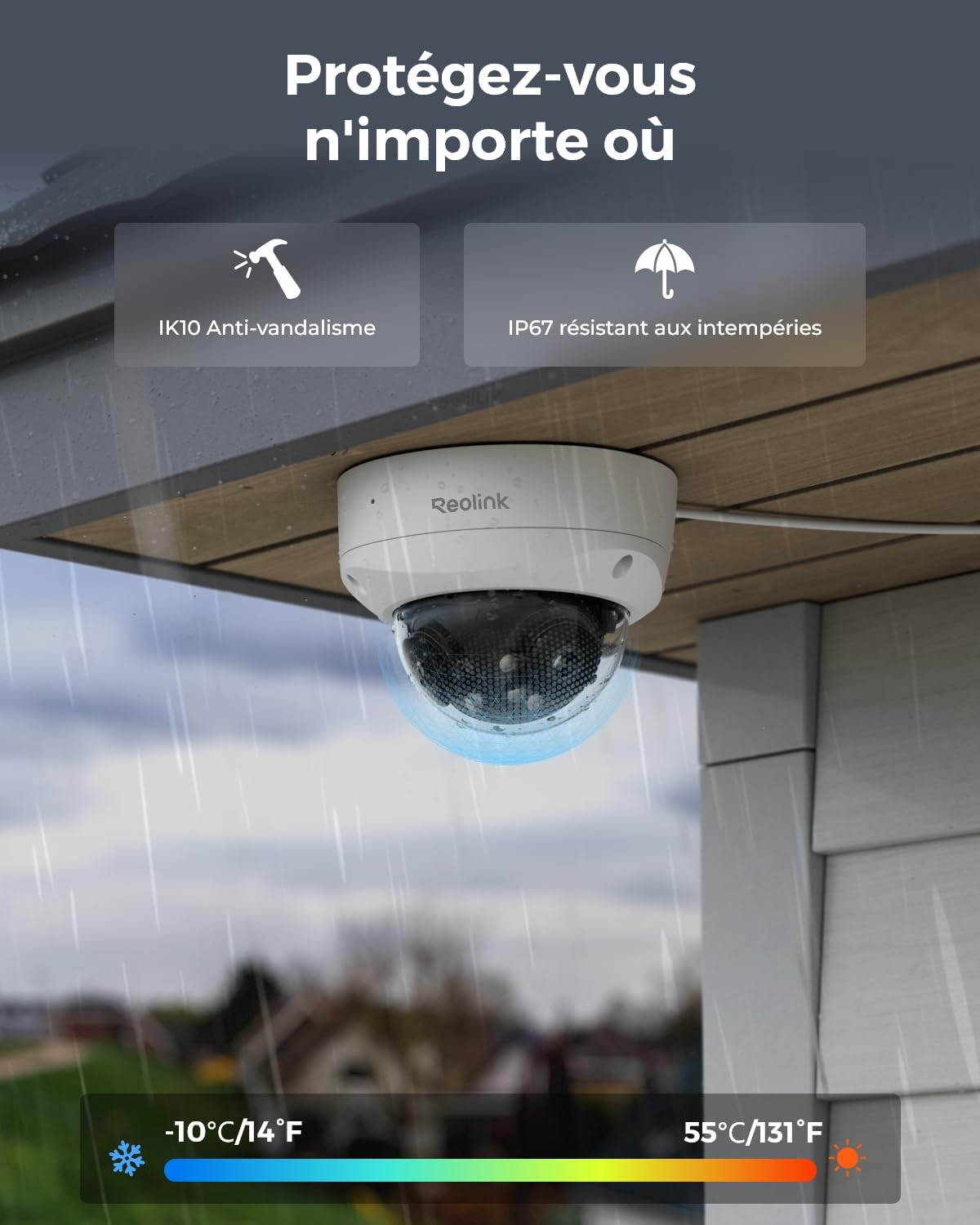 Reolink Caméra IP PoE 4K 8MP 180° Double Objectif, Anti-vandalisme IK10, Détection Personne/Véhicule/Animal,Vision Nocturne Couleur,Spots,Audio Bidirectionnel, IP67 Anti Intempéries,Duo 2V PoE