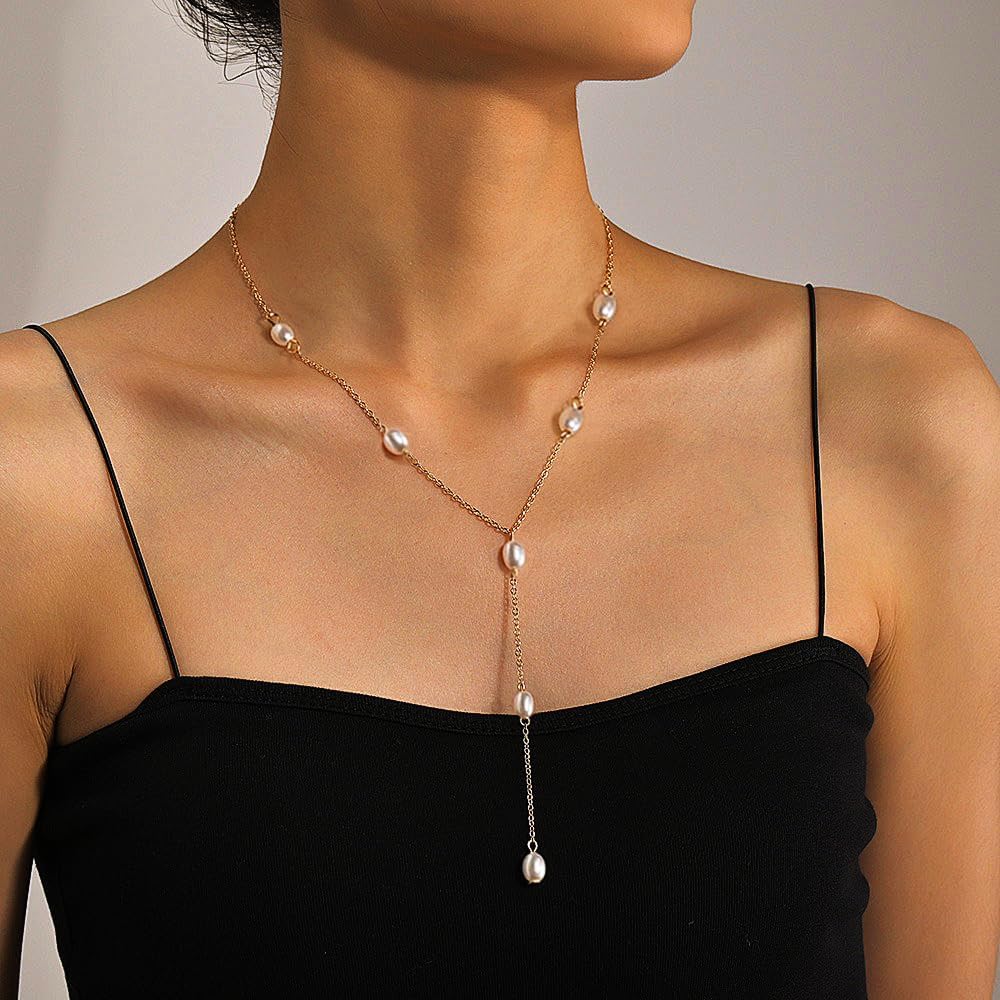 Suyi Lariat Necklace for Women Gold Dainty Long Necklace 14k Gold Plated Y-Shaped Necklaces - Image 3