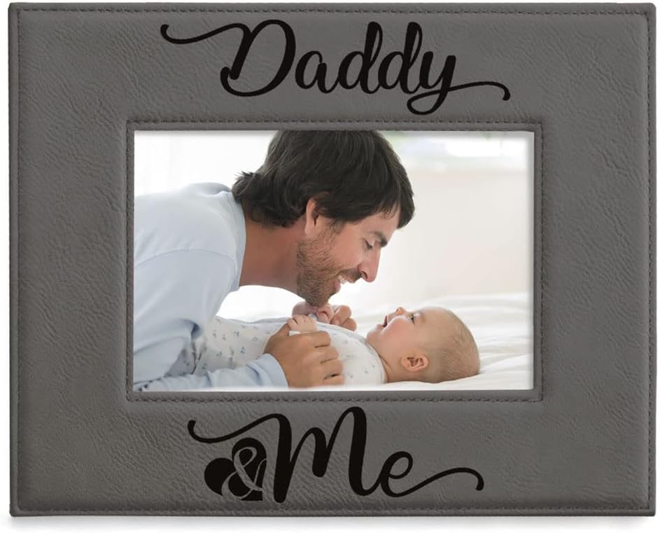 KATE POSH Daddy and Me Engraved Leather Picture Frame, First Birthday & Christmas, I Love You, Best Dad Ever Gifts (5x7-Horizontal)
