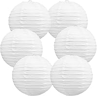 BEISHIDA 12-Inch White Paper Lanterns (6 Pack) - Hanging Chinese Japanese Round Lanterns for Weddings, Birthdays, Parties & Home Decor