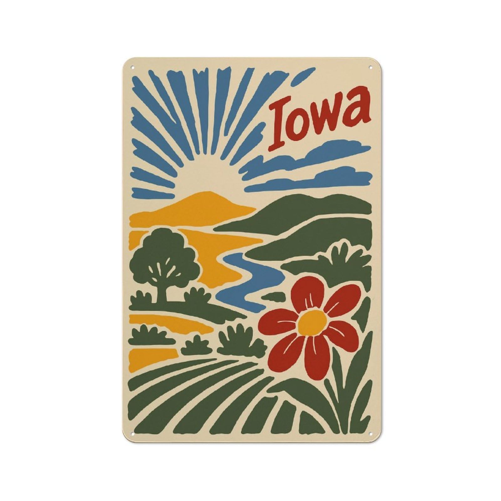 Junmoney Style-13 Iowa Landscape Illustration Metal Wall Art Sign 30X20cm, Vintage Old Style Wall Plaque For Living Room, Hallway, Kitchen Or Cafe