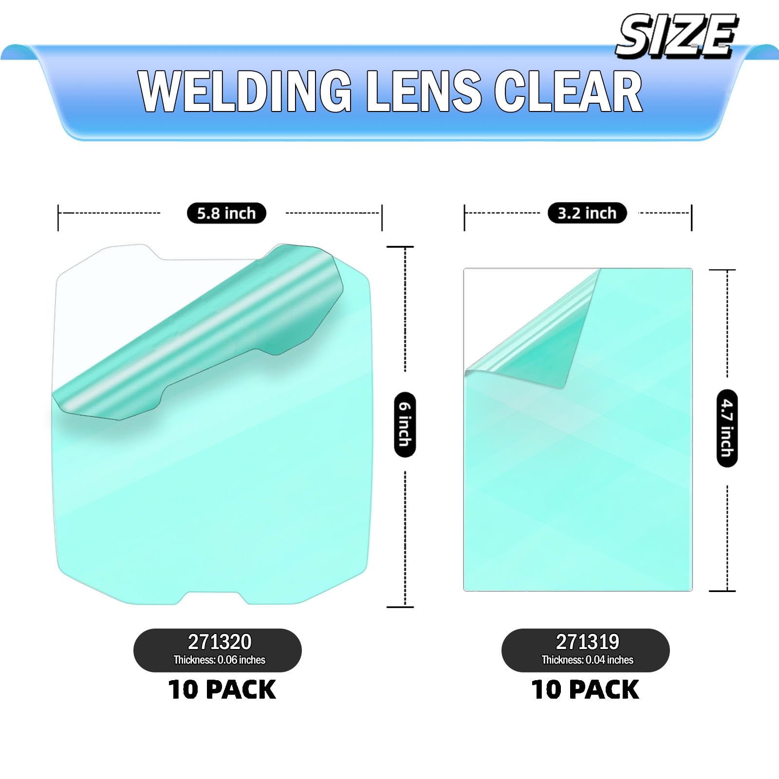 271320/271319 - Juego de combinación interior y exterior de lentes de soldadura transparentes, paquete de 20 piezas, compatible con lentes de repuesto de casco de soldadura Digital Infinity Series