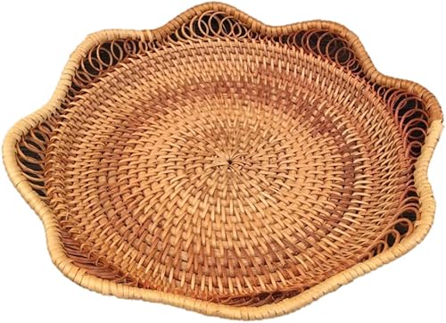 Cestas de almacenamiento de ratán natural hechas a mano, ondas poco profundas tejidas para frutas y verduras, bandeja para servir canastas,