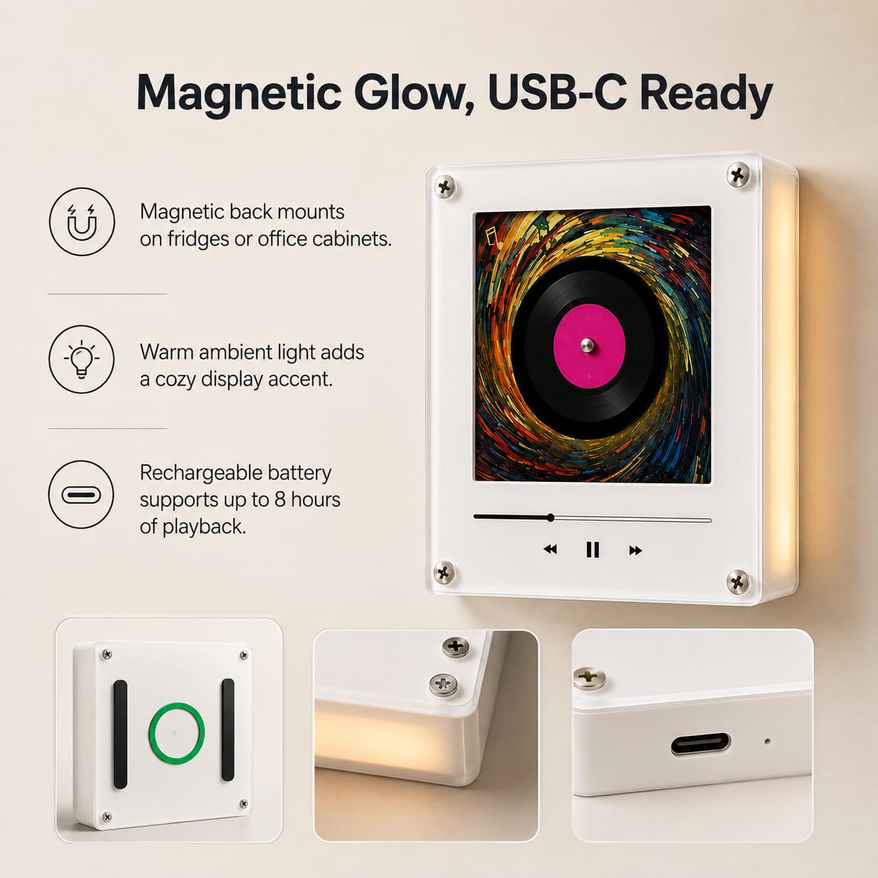 Portachiavi Frigo Personalizzato Lettore Musicale NFC, Ricarica USB-C