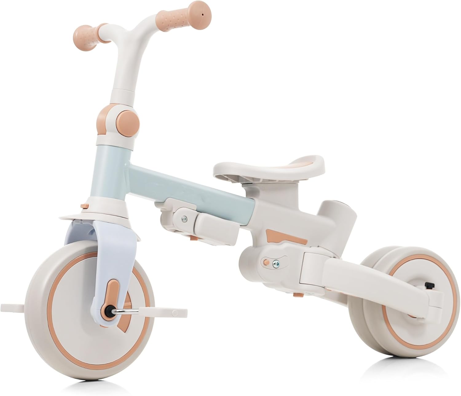 7 in 1 Baby Tricycle, Foldable Toddler Tricycle with Removable and Adjustable Parent Handle, Toddler Push Bike with Removable Pedal, Canopy, and Guardrail, Tricycle for 12-72 Months, Blue
