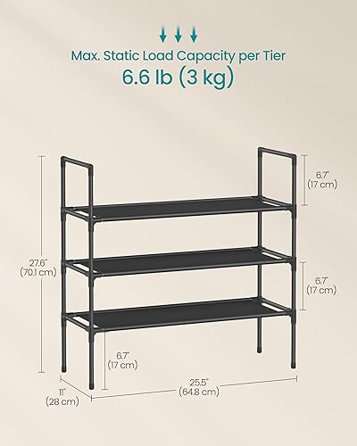 Miniatura 3 de SONGMICS Zapatero de 3 niveles, almacenamiento de zapatos para armario de pasillo, delgado y ahorro de espacio, marco de metal, estantes de tela no