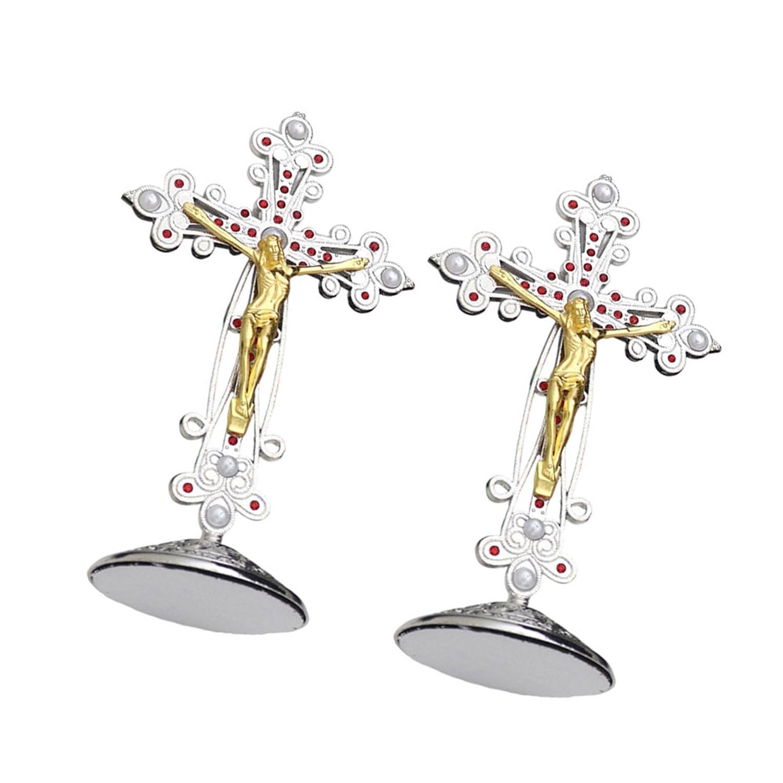 Tsophreniq Metal Standing Crosses Catholic Crucifix Jesuses Christs Statue Tabletop Ornament Collectible Figurines for Home Decors Tabletop Ornament
