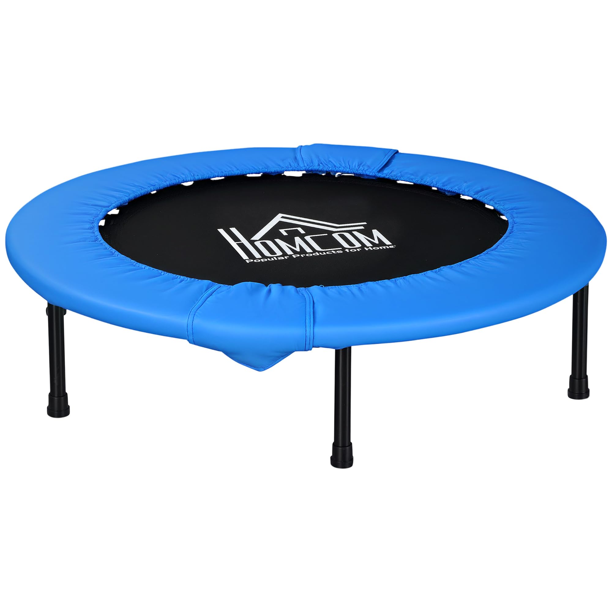 Mini Fitness Trampoline Home Gym Yoga Exercise Rebounder Indoor Outdoor Jumper with Safety Pad, Support Up to 100 KG, Blue and Black