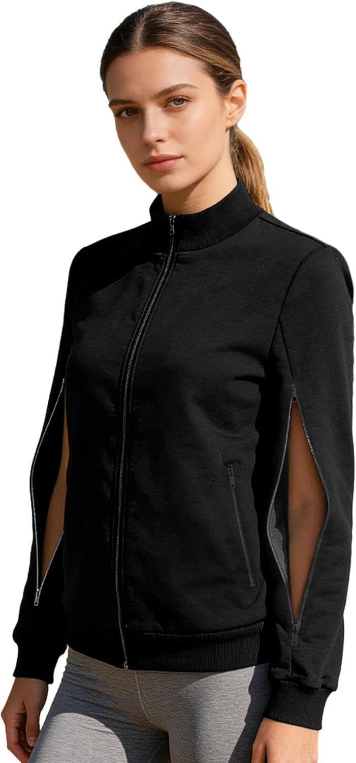 YiZYiF Zipper Recovery Sweatshirts for Womens Zip-up Adaptive Hemodialysis Adaptive Jacket with Pockets