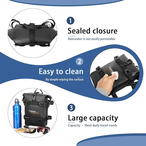MRSTY 2 Pcs Motorcycle Crash Bar Bag 4L Bumper/Anti-Fall Bar Luggage Bag Motorcycle Frame Bag Side Bag Waterproof Wear-Resistant and Durable  With Shoulder Strap Black (Black 2Pcs)