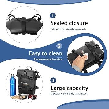 MRSTY 2 Pcs Motorcycle Crash Bar Bag 4L Bumper/Anti-Fall Bar Luggage Bag Motorcycle Frame Bag Side Bag Waterproof Wear-Resistant and Durable With Shoulder Strap Black (Black 2Pcs)
