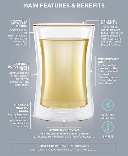 Miniatura 3 de Teabloom Moderno vaso de degustación aislado Juego de 2 vasos de doble pared (10 oz 10.1 fl oz) Colección Milano