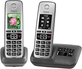 Gigaset FAMILY A Duo - Premium Cordless Home Phone with Answer Machine to Connect all Family Members - Nuisance Call Block, 2 Handsets, Titanum Grey