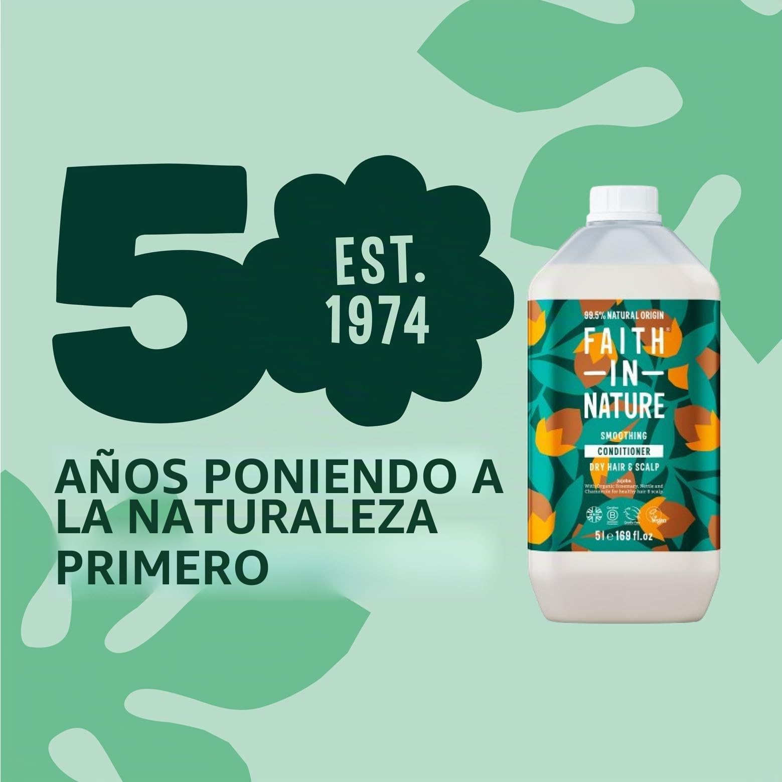 Faith in Nature Acondicionador Natural de Jojoba, Suavizante, Vegano y No Testado en Animales, sin Parabenos ni SLS, para Cabello de Normal a Seco, Recarga de 5 l