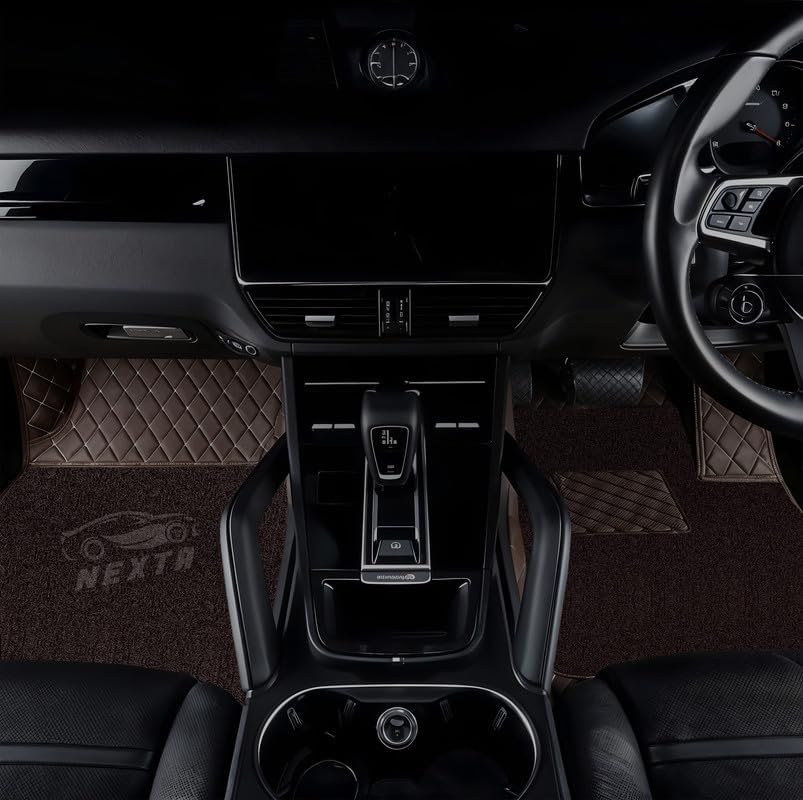 Image of NEXTA Premium Nappa Luxury Leather with Grass Mat Complete Set || 100% Waterproof and Washable||7D Cars Floor Mats for VinFast VF MPV 7-7 Seater (All 3 Rows) | Color : (Coffee)