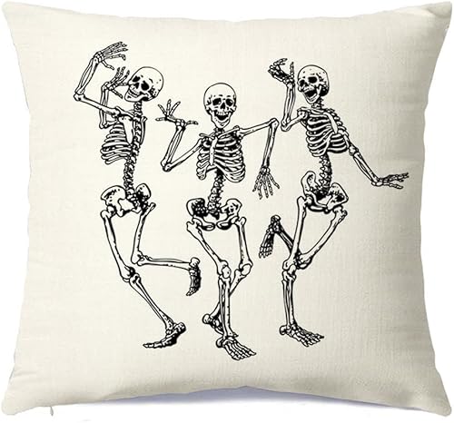 RABUSOFA Fundas de almohada de Halloween de 18 x 18 pulgadas, almohadas de calavera, fundas de almohada de esqueleto vintage, funda de cojín