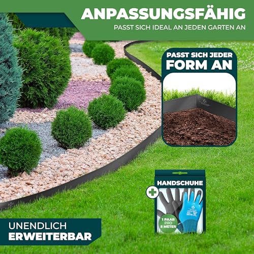 KESSER® Rasenkante Beeteinfassung Beetumrandung + Handschuhe 5m 100x14cm Beetbegrenzung Rasenbleche Mähkante Metall Palisade Schwarz