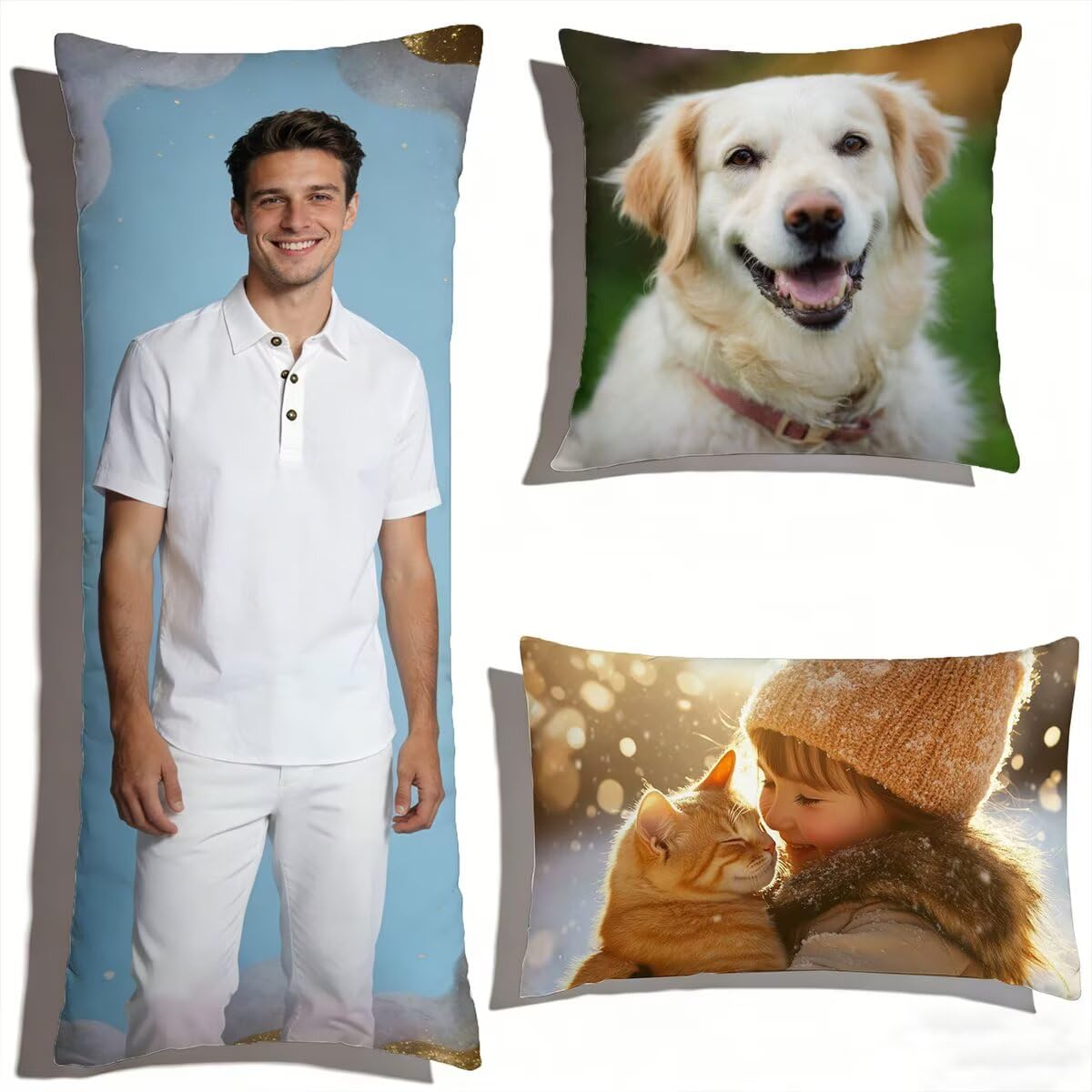 Coussin Personnalisé Photo, Oreiller Personnalisé, Housse Coussin 50x150 cm, Double Face avec Propre Photo et Texte Taie d'oreiller pour Enfants, Amis, Parents et Couples-Cadeau Personnalisable 0o-20